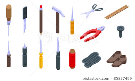 Shoe repair icons set, isometric style Shoe repair icons set, isometric style 85827499