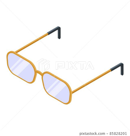 Gold frame eyeglasses icon, isometric style Gold frame eyeglasses icon, isometric style 85828201