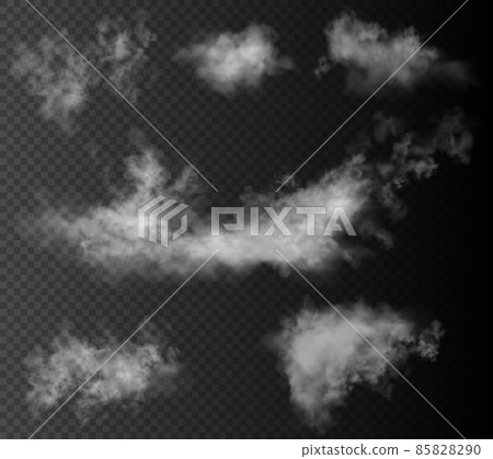 Set of the six vector realistic clouds isolated on dark transparent background. Set of the six vector realistic clouds isolated on dark transparent background. 85828290