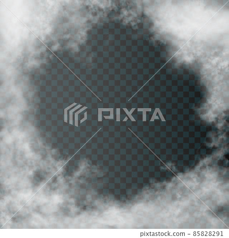 White realistic clouds around the square frame with empty space for text or inscription. Vector 85828291