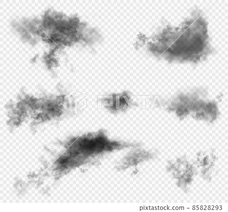 Set of the 7 dark gloomy vector realistic clouds isolated on white semi transparent background 85828293
