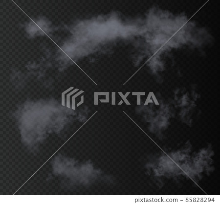 Set of the gray vector realistic clouds isolated on dark transparent background. Best of all useful 85828294