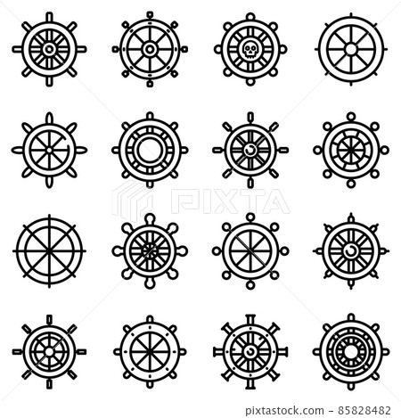 Ship wheel icons set, outline style 85828482