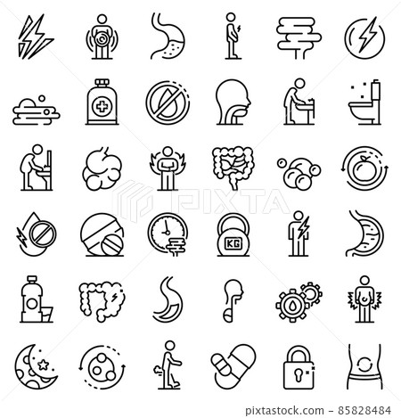 Digestion icons set, outline style Digestion icons set, outline style 85828484