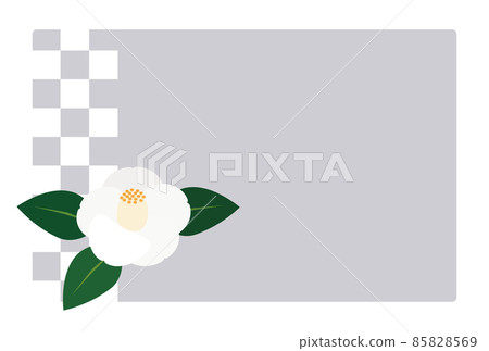Illustration of a visit during the cold: camellia and checkered pattern Illustration of a visit during the cold: camellia and checkered pattern 85828569
