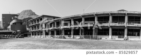 Former Ono Kiba Elementary School Damaged School Building Monochrome Panorama [Shimabara City, Nagasaki Prefecture] 85829857