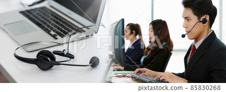 Business people wearing headset working in office in widen view 85830268