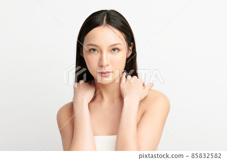 Beautiful young asian woman with clean fresh skin on white background, Face care, Facial treatment, Beautiful young asian woman with clean fresh skin on white background, Face care, Facial treatment, 85832582