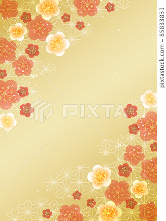 日本花和麻葉圖案背景垂直金 85833831