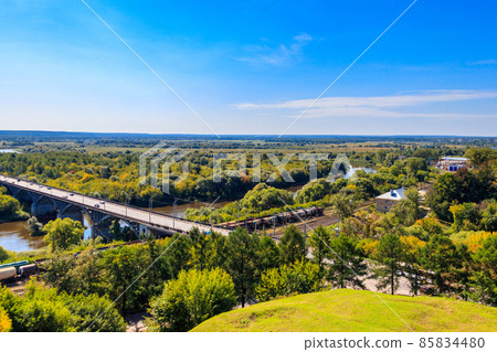 Bridge across the Klyazma river in Vladimir, Russia. Aerial view 85834480