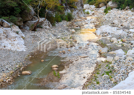 View of a mountain river in Kesme Bogaz canyon, Antalya province in Turkey View of a mountain river in Kesme Bogaz canyon, Antalya province in Turkey 85834548