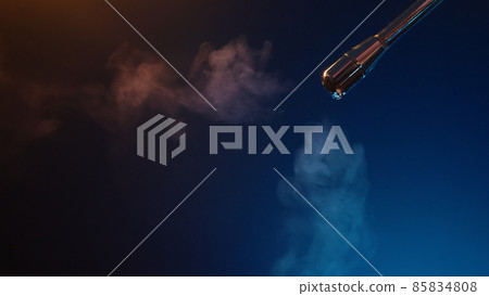 purging steam wand of coffee machine under neon lighting 85834808