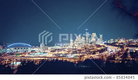 seatte city scape with freeway at night,Washington,usa. seatte city scape with freeway at night,Washington,usa. 85834845