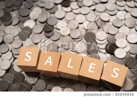 Blocks and coins labeled "SALES" Blocks and coins labeled "SALES" 85834938