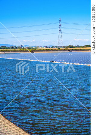 Mega solar panel power generation Solar power generation system Umenoki Koro Reservoir Kawajima Town 85835096