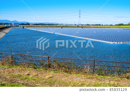 Mega solar panel power generation Solar power generation system Umenoki Koro Reservoir Kawajima Town 85835129