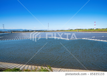 Mega solar panel power generation Solar power generation system Umenoki Koro Reservoir Kawajima Town 85835133