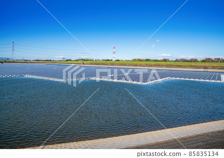 Mega solar panel power generation Solar power generation system Umenoki Koro Reservoir Kawajima Town 85835134