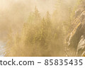 snowqualmie fall at sunset with a lot of fog. snowqualmie fall at sunset with a lot of fog. 85835435