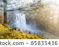snowqualmie fall at sunset with a lot of fog. snowqualmie fall at sunset with a lot of fog. 85835436