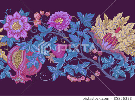 Fantasy flowers in retro, vintage, jacobean embroidery style. Fantasy flowers in retro, vintage, jacobean embroidery style. 85836358