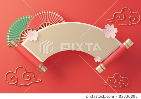 3d render top view of white blank cylinder frame for mock up and display products with Chinese traditional background. 85836895