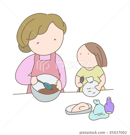 Mother and daughter cooking together 85837002