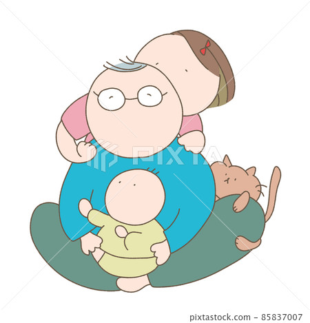 Granddaughter hitting her grandfather on the shoulder 85837007