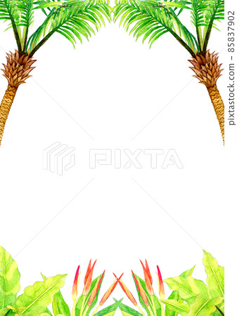 Jungle-like background material, hand-painted watercolor illustration material of tropical plants 85837902