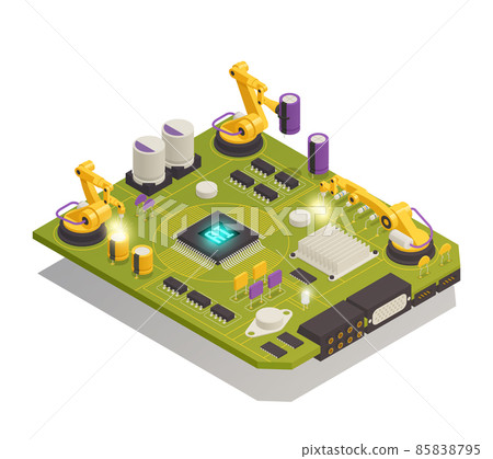 Semiconductor Electronic Components Isometric Composition Semiconductor Electronic Components Isometric Composition 85838795