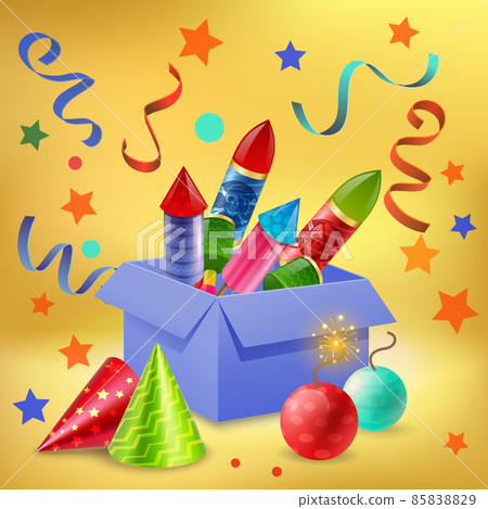 Gift Box Firecrackers Composition 85838829