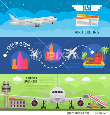 Air Travel Horizontal Banners Set 85838976