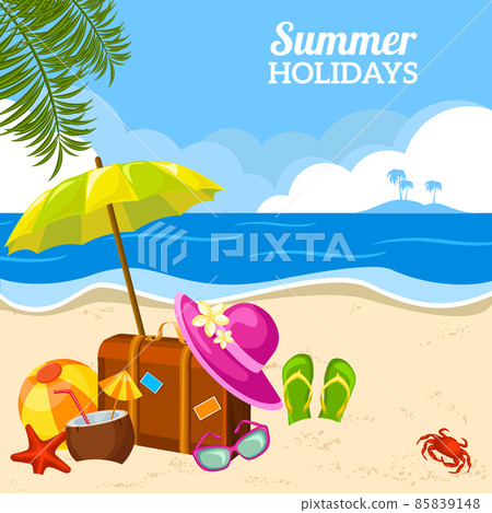 Summer seaside view on the beach poster 85839148