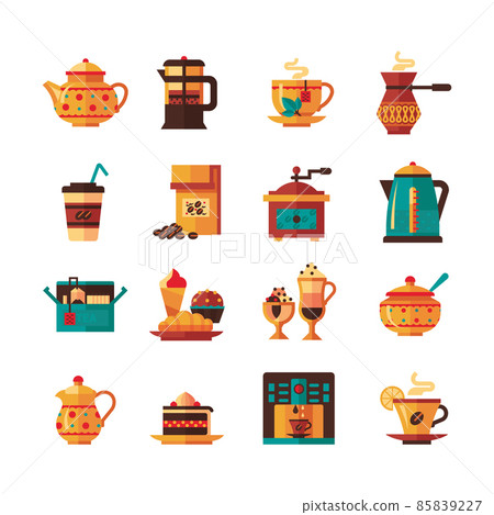 Coffe and Tea Set  Icons Flat 85839227