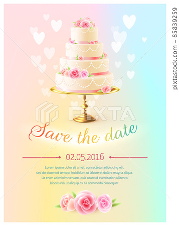 Wedding Card Invitation With Cake Realistic 85839259