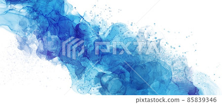 Alcohol ink art abstract background horizontal banner for summer) Blue wave marble watercolor transparency liquid water refreshing Alcohol ink art abstract background horizontal banner for summer) Blue wave marble watercolor transparency liquid water refreshing 85839346