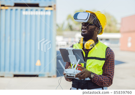 engineer staff worker using modern technology drone and VR headset for working engineer staff worker using modern technology drone and VR headset for working 85839760