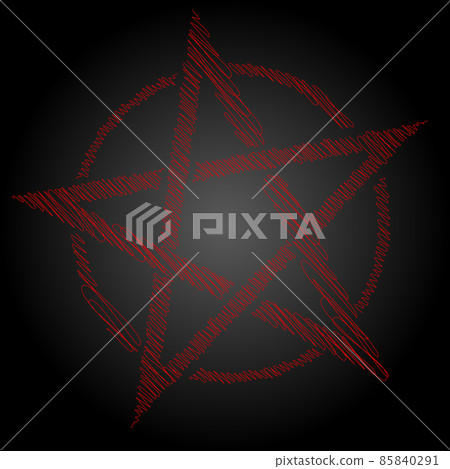 Pentagram blood red runic spell circle. Satanic sign, Magic casting ring. Pentalpha, Pentangle, illustration 85840291