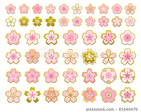 Japanese style cherry blossom icon set with gold border 85840470