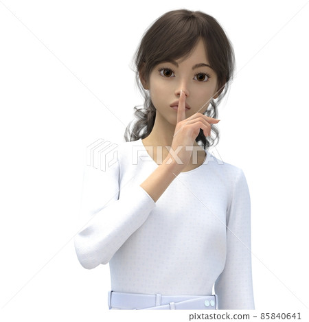 Young woman who encourages you to be quiet perming3DCG Illustration material 85840641