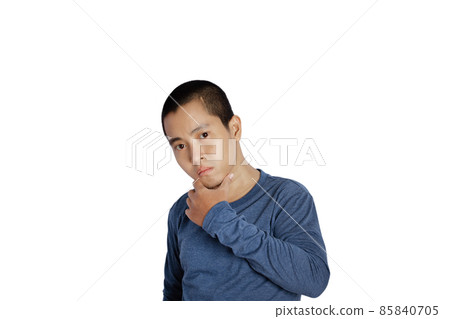 Portrait of young man with short hair isolated on white background. Portrait of young man with short hair isolated on white background. 85840705