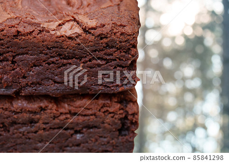 homemade cake chocolate brownies with abstract nature blur background 85841298