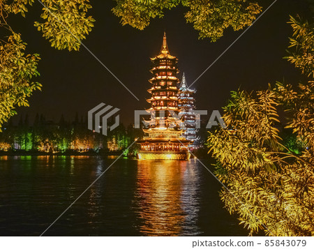 Guilin, China, Guangxi Zhuang Autonomous Region, China [Sugi Lake / Sun Moon Twin Towers] Night View / Guilin, China 85843079