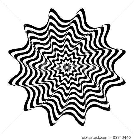 Circle wavy lines op art pattern with whirl movement illusion effect. Circle wavy lines op art pattern with whirl movement illusion effect. 85843440