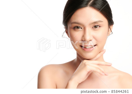 Beautiful young asian woman with clean fresh skin on white background, Face care, Facial treatment, 85844261