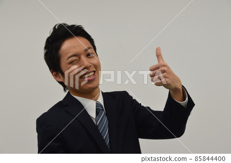 一個年輕人眨眼，做一個粘糊糊的手勢 85844400