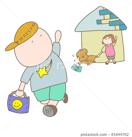 A boy who goes to school and a mother who sees off A boy who goes to school and a mother who sees off 85844702