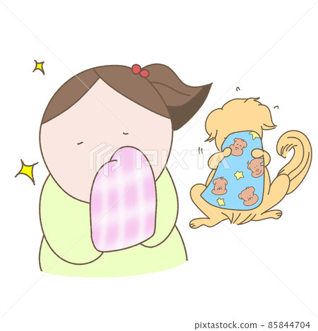女孩和狗清潔後擦臉 85844704