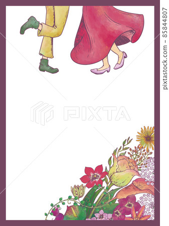 Retro illustrations, the feet of two people running up, floral patterns, flower fields, good friends, walks, love, lovers, love, love dates Retro illustrations, the feet of two people running up, floral patterns, flower fields, good friends, walks, love, lovers, love, love dates 85844807