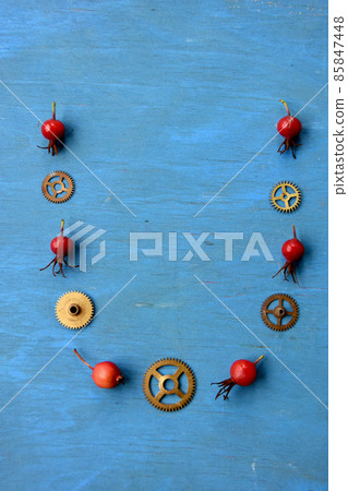 Like necklace from clock gears and wild rose hips Like necklace from clock gears and wild rose hips 85847448